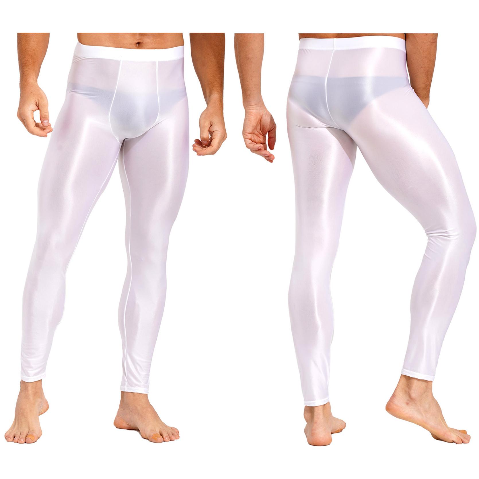 Glänzende Herren-Leggings mit elastischem Bund, schmale Hose für Yoga, Training, Laufen, Fitnessstudio, Fitness, Workout XXL weiß von Joom DACH