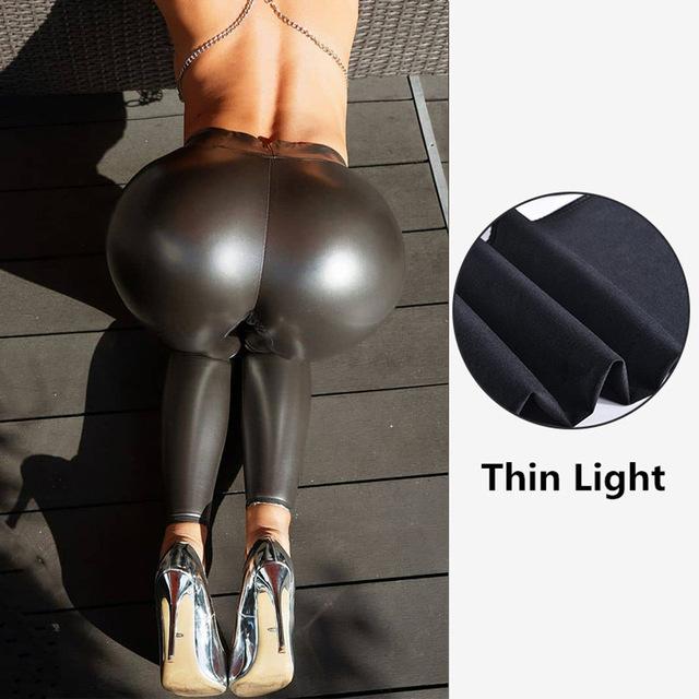 Glänzende Metallic-Leggings mit hoher Taille für Damen aus dehnbarem Leder in Übergröße XL Glänzende Metallic-Leggings mit hoher Taille für Damen aus dehnbarem Leder in Übergröße XL von Joom DACH