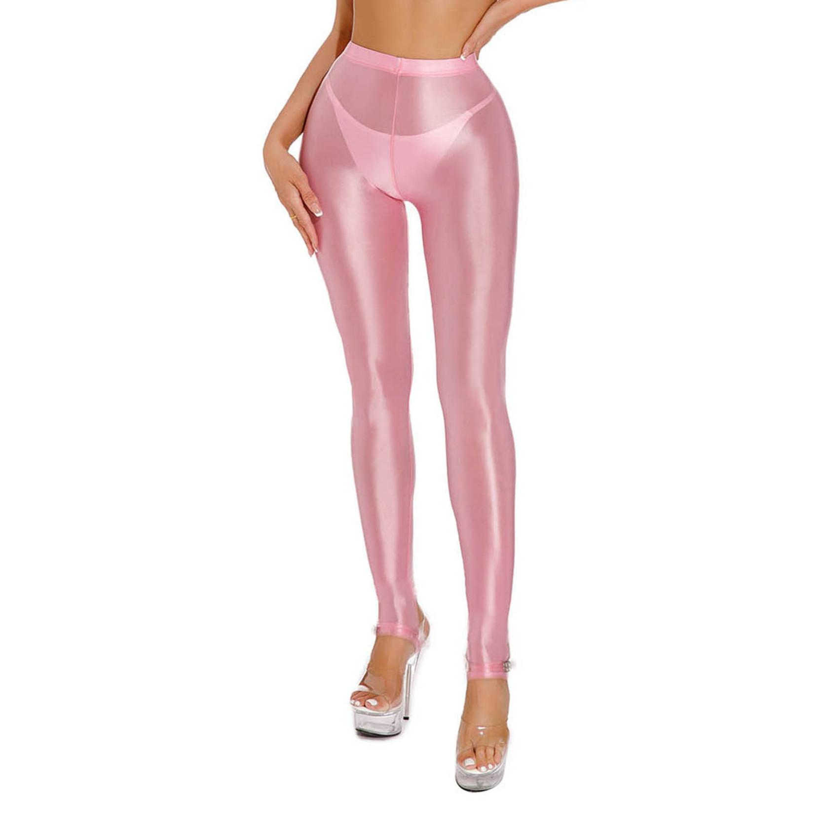 Glänzende Steigbügel-Leggings für Damen, hohe Taille, elastische Taille, Strumpfhosen, Fitnessstudio, Yoga, Trainingshose, Bauchkontrolle, Sporthose M rosa von Joom DACH