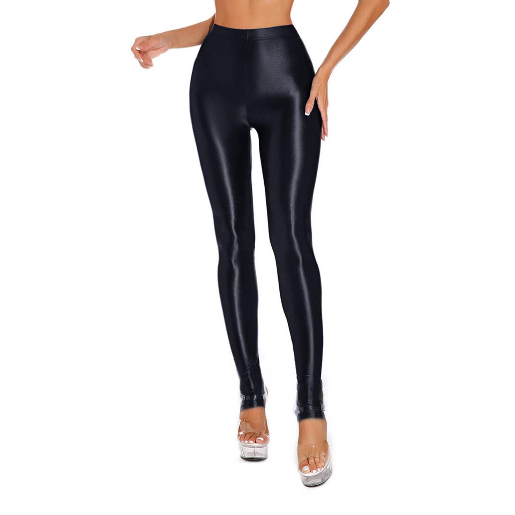 Glänzende Steigbügel-Leggings für Damen, hohe Taille, elastische Taille, Strumpfhosen, Fitnessstudio, Yoga, Trainingshose, Bauchkontrolle, Sporthose M von Joom DACH