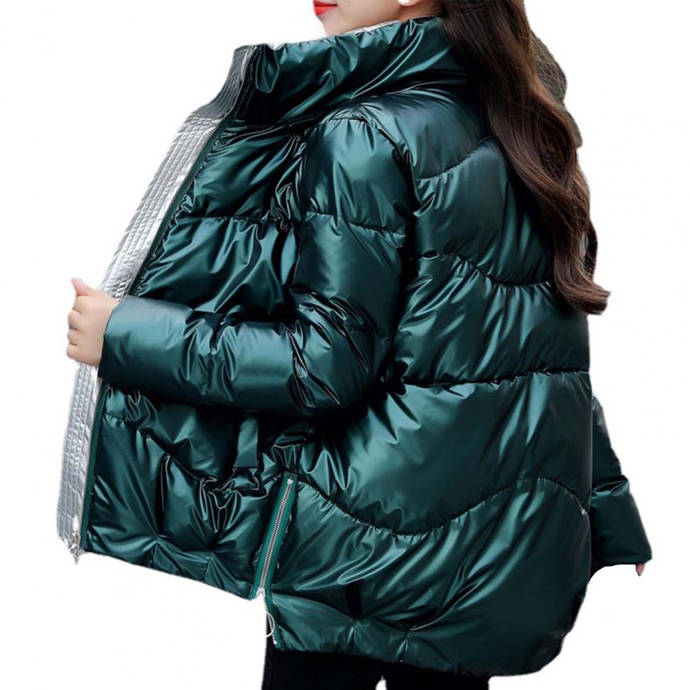 Glänzende Winter-Daunen-Baumwoll-gefütterte Jacke für Damen, dicke, leuchtend schwarze, kurze, glänzende Jacke, gelb-rote Baumwoll-Parkas-Oberbekleidung L grün von Joom DACH