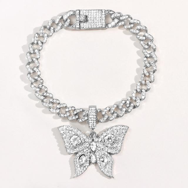 Glänzende goldene Kristallschmetterlings-Mimai-kubanische Link-Fußkettchen Iced Out klobiges dickes Metall-Fußkettchen-Armband für Frauen-Party-Fußschmuck 25cm von Joom DACH