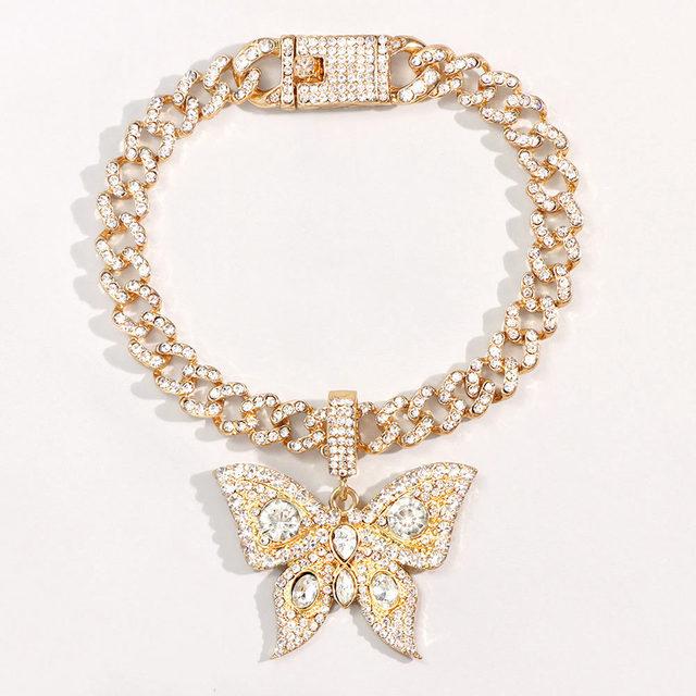 Glänzende goldene Kristallschmetterlings-Mimai-kubanische Link-Fußkettchen Iced Out klobiges dickes Metall-Fußkettchen-Armband für Frauen-Party-Fußschmuck 25cm von Joom DACH
