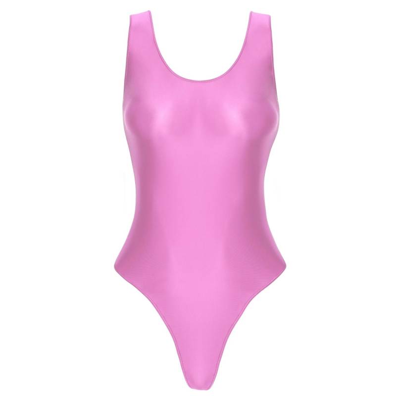 Glänzender, ärmelloser, hoch geschnittener Damen-Body, einteiliger Badeanzug für Yoga, Sport, Fitness, Schwimmen, Bade-Body M rosa von Joom DACH