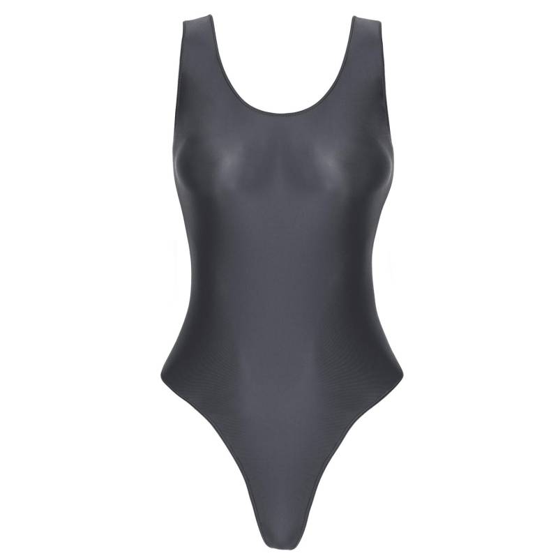 Glänzender, ärmelloser, hoch geschnittener Damen-Body, einteiliger Badeanzug für Yoga, Sport, Fitness, Schwimmen, Bade-Body XL grau von Joom DACH