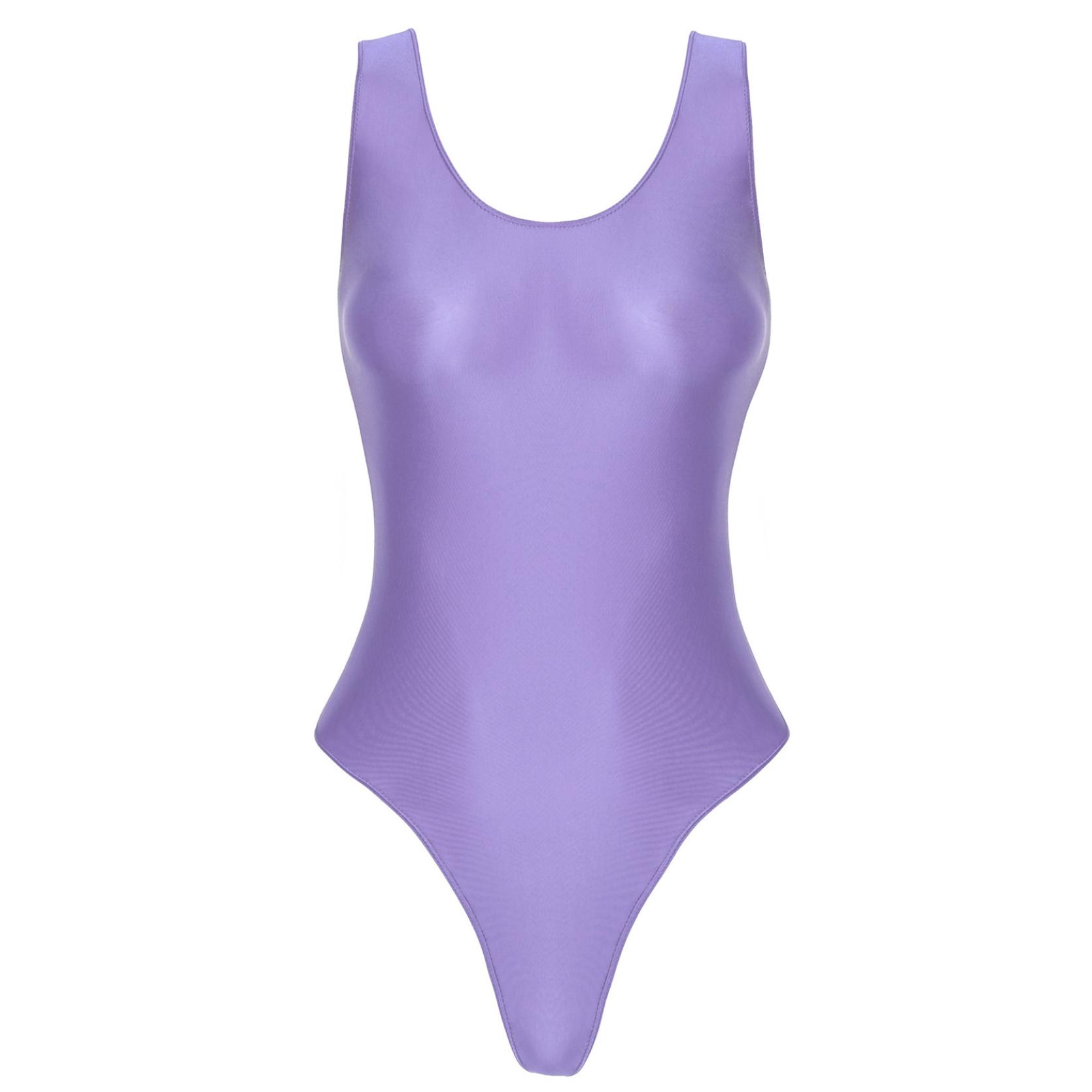 Glänzender, ärmelloser, hoch geschnittener Damen-Body, einteiliger Badeanzug für Yoga, Sport, Fitness, Schwimmen, Bade-Body XL violett von Joom DACH