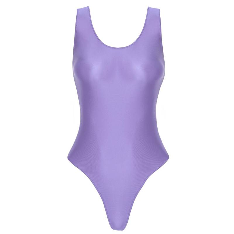 Glänzender, ärmelloser, hoch geschnittener Damen-Body, einteiliger Badeanzug für Yoga, Sport, Fitness, Schwimmen, Bade-Body XL violett von Joom DACH
