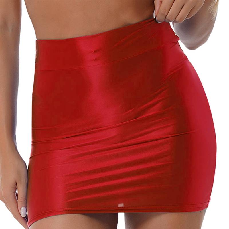Glänzender, einfarbiger Damen-Bleistiftrock, lässig, hohe Taille, Rave-Party, Clubwear, Minirock mit elastischem Bund für Bühnenauftritte XL von Joom DACH