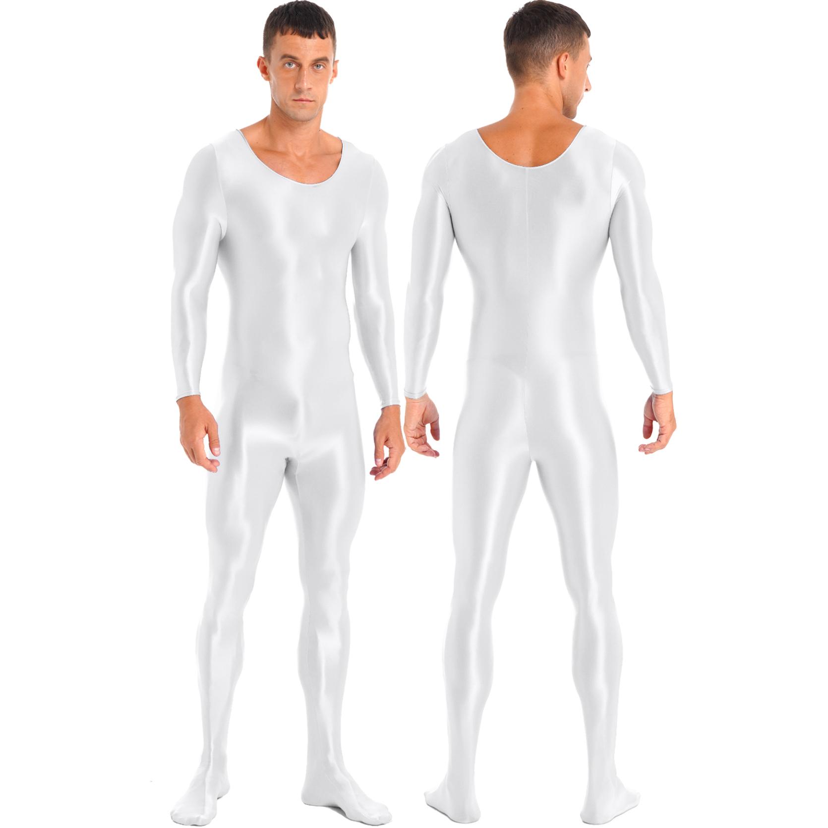 Glänzender, glatter Herren-Ganzkörper-Trikot-Bodysuit, Overall, langärmeliger Bodystocking für Sport, Fitness, Rave-Party, Clubwear XL von Joom DACH