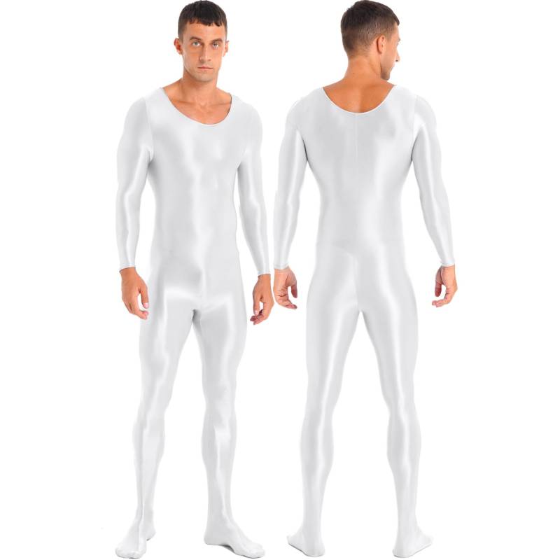 Glänzender, glatter Herren-Ganzkörper-Trikot-Bodysuit, Overall, langärmeliger Bodystocking für Sport, Fitness, Rave-Party, Clubwear XL von Joom DACH