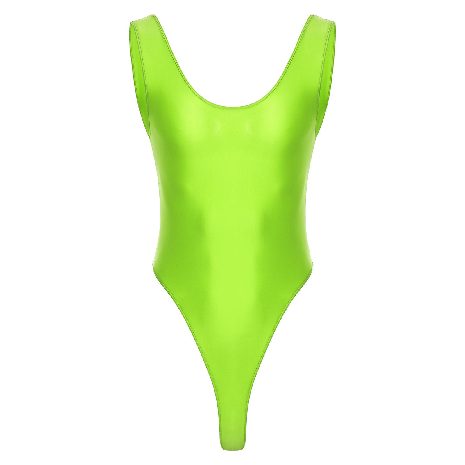 Glänzender Herren-Body mit hohem Schnitt, ärmelloser Trikot-Einteiler-Badeanzug für Sport, Fitness, Schwimmen XL fluoreszierende grün von Joom DACH