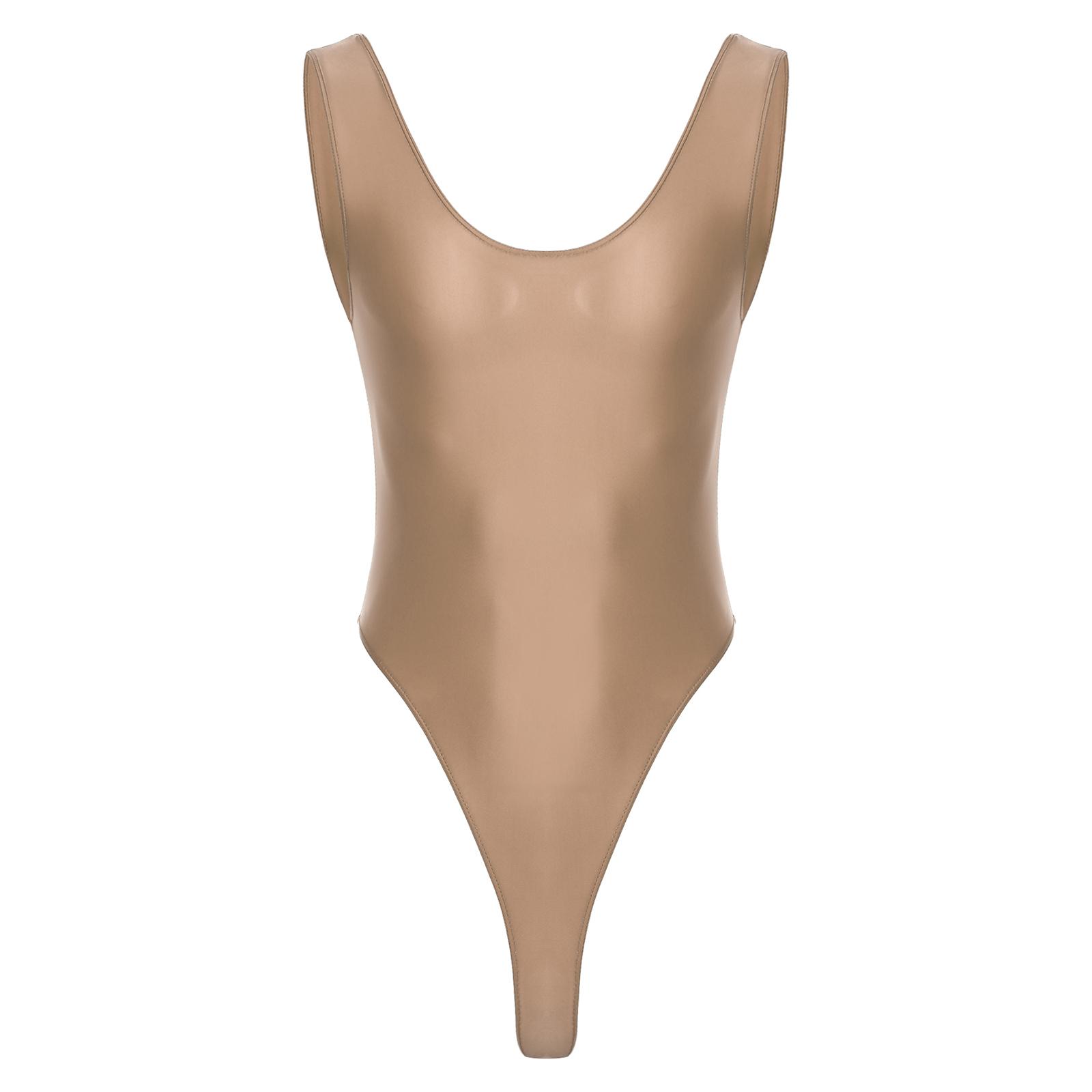 Glänzender Herren-Body mit hohem Schnitt, ärmelloser Trikot-Einteiler-Badeanzug für Sport, Fitness, Schwimmen XL kaffeebraun von Joom DACH