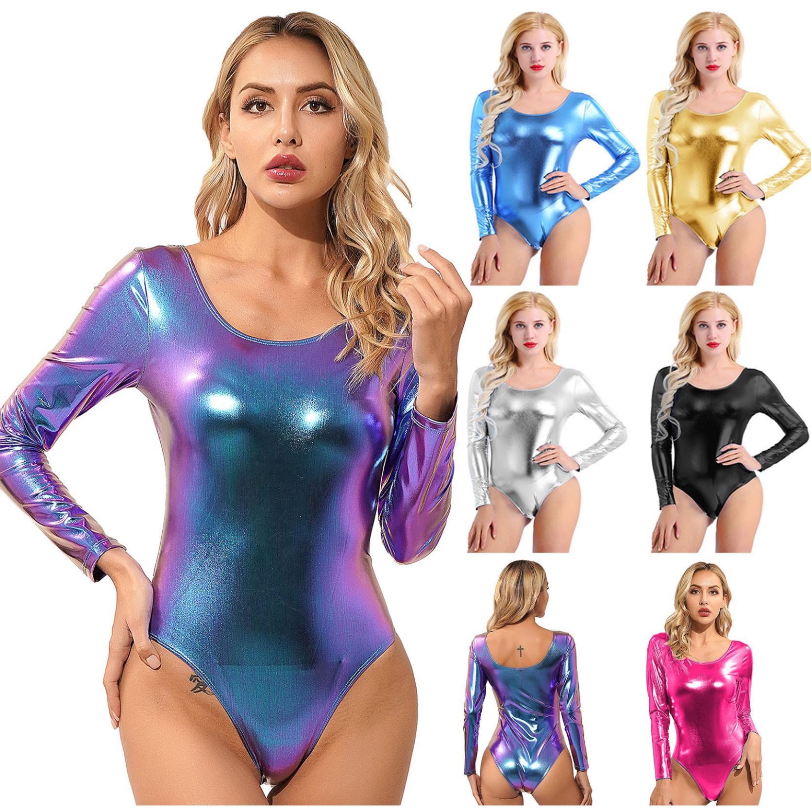 Glänzender Metallic-Bodysuit für Damen mit langen Ärmeln und U-Ausschnitt, Gymnastik-Trikot, Tanzkostüm S schwarz Glänzender Metallic-Bodysuit für Damen mit langen Ärmeln und U-Ausschnitt, Gymnastik-Trikot, Tanzkostüm S schwarz von Joom DACH