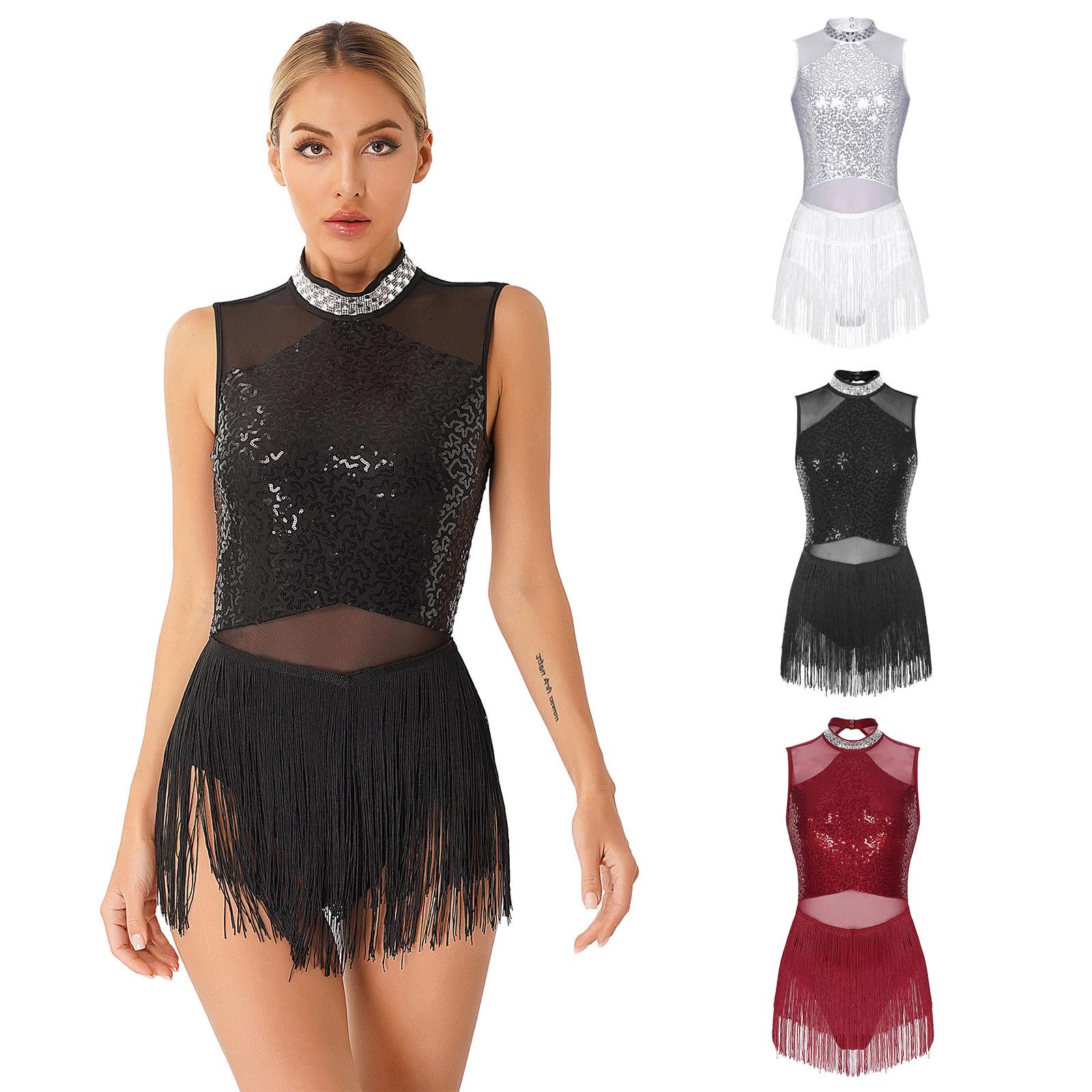 Glänzender Pailletten-Quasten-Latin-Jazz-Tanz-Trikot-Body für Damen mit überkreuztem Rücken und lyrischem Tanzkostüm L weiß Glänzender Pailletten-Quasten-Latin-Jazz-Tanz-Trikot-Body für Damen mit überkreuztem Rücken und lyrischem Tanzkostüm L weiß von Joom DACH