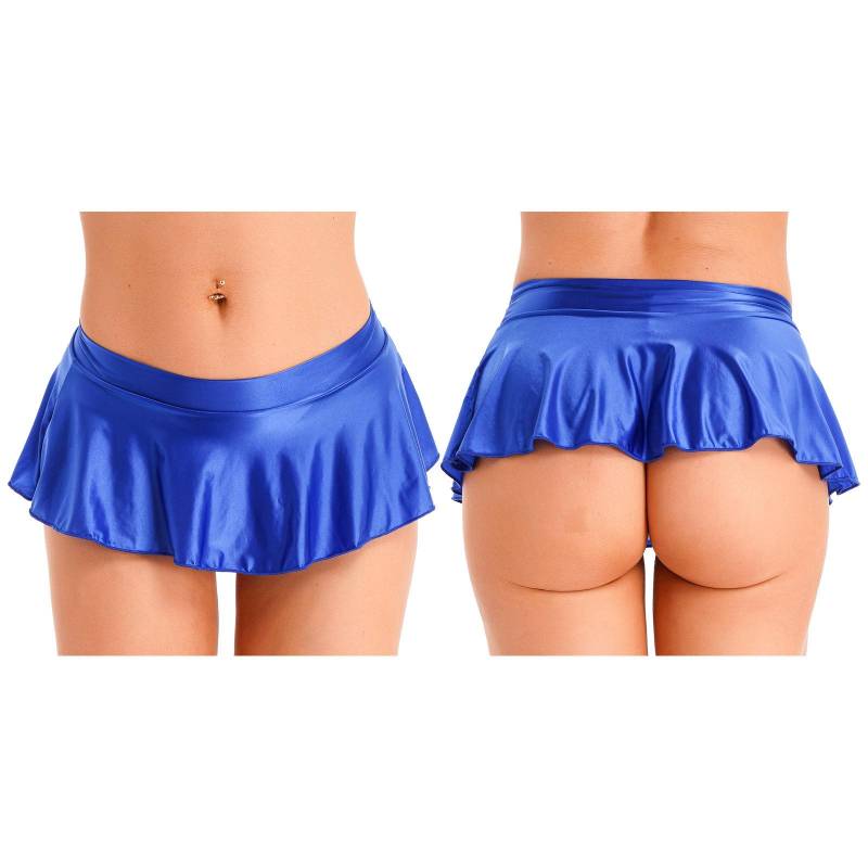 Glänzender Rüschenrock für Damen, niedriger Bund, Minirock, Nachtwäsche, Pool, Party, Strand, Bikinihose, Vertuschungen XL blau von Joom DACH