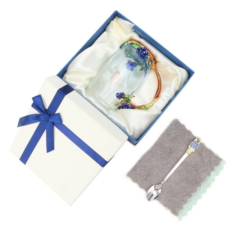Glasbecher Innovativer Blumenteebecher mit Löffel Trinkbecher Geburtstag Weihnachten Festliche Geschenke Blaue Rose von Joom DACH