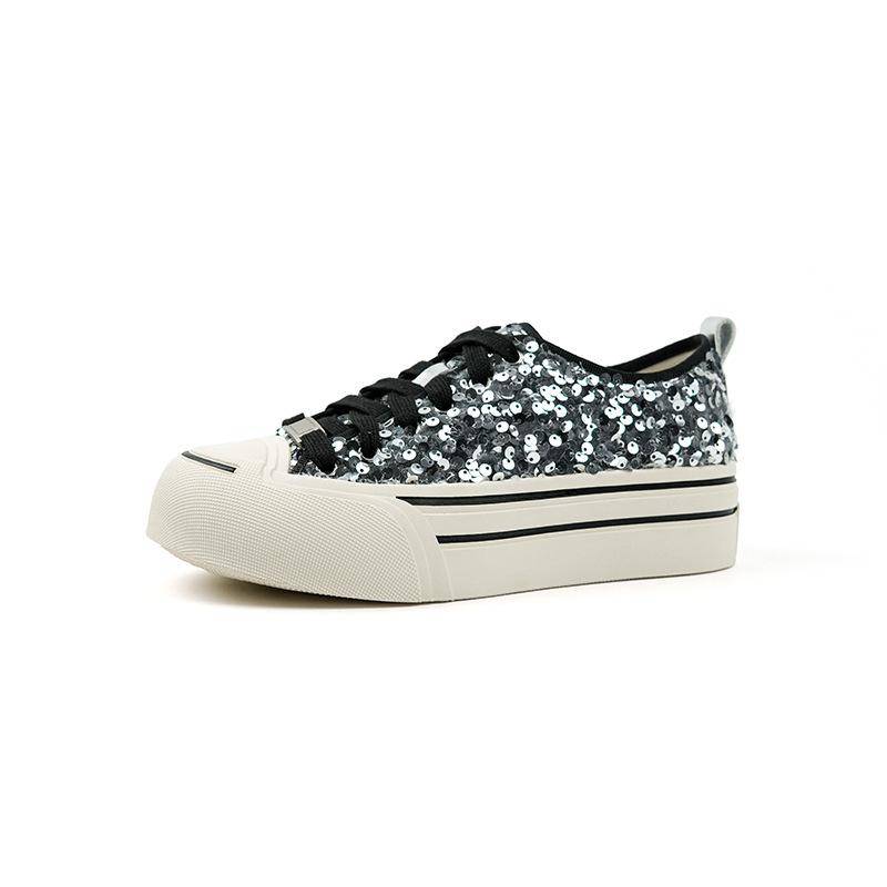 Gleiche unsichtbare, höhenvergrößernde Einlegesohle, 5 cm, silberne Pailletten, Freizeitschuhe, lächelnde Segeltuchschuhe, höhenvergrößernde Schnürschuhe für Damen 40 von Joom DACH