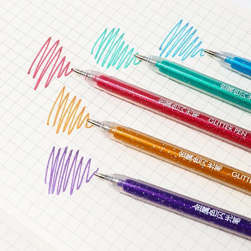 Glitzer-Gelstifte in 12 Farben, 1,0 mm, Farb-Gelstift für Schule, Büro, Malbuch, Tagebücher, Zeichnen, Kritzeln, Kunstmarker von Joom DACH