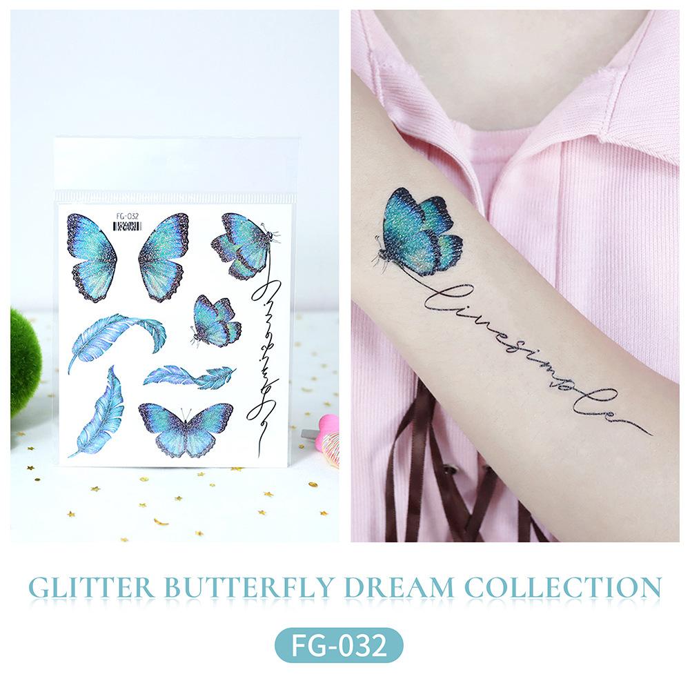 Glitzernde Schmetterlings-Tattoos, temporäre Aufkleber, wasserdicht, Schmetterlings-Gesichtstattoo, Glitzer-Feenflügel, Make-up, gefälschte Tattoos für Mädchen, Party-Geschenke 105*120mm von Joom DACH