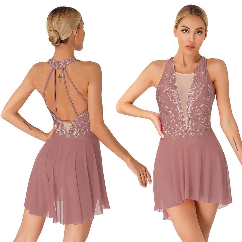 Glitzerndes Damen-Eiskunstlaufkleid mit Strasssteinen, ärmellos, rückenfrei, asymmetrischer Saum, lyrische Tanzkleider M rosa Glitzerndes Damen-Eiskunstlaufkleid mit Strasssteinen, ärmellos, rückenfrei, asymmetrischer Saum, lyrische Tanzkleider M rosa von Joom DACH