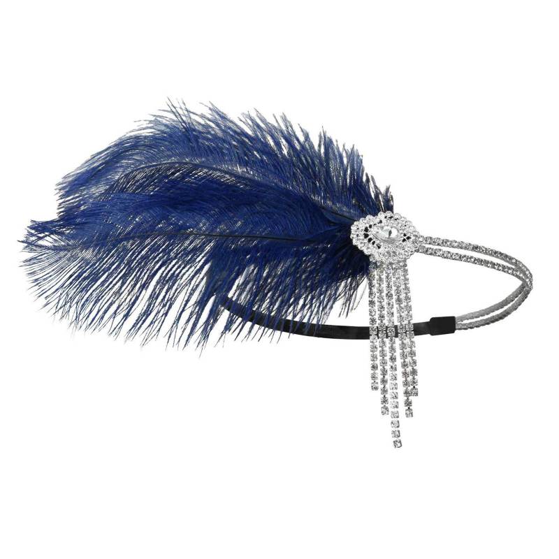Glitzerndes Stirnband im Stil der 1920er-Jahre für Damen, Flapper-Kopfschmuck, Zubehör für die Gatsby-Party, elegantes Stirnband mit Federn und Quasten navy blau von Joom DACH