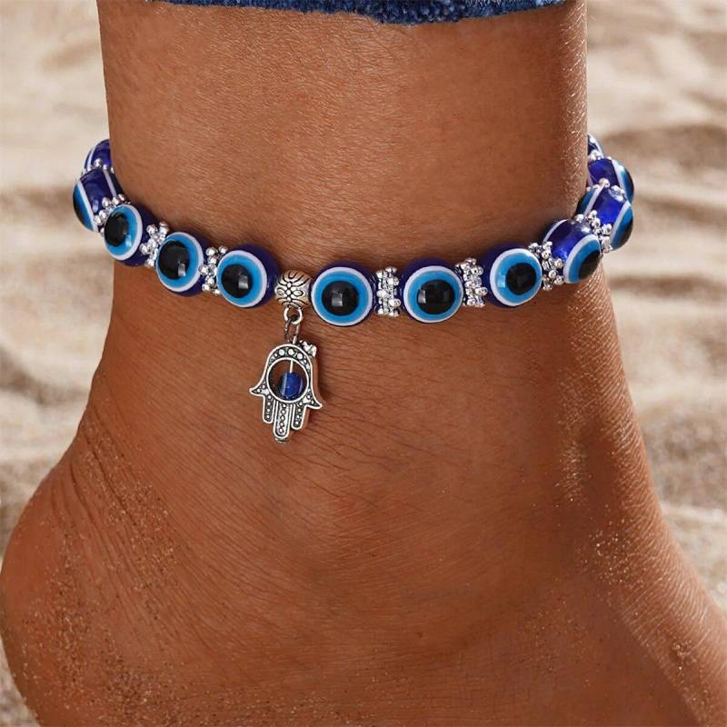 Glück Türkisch Blau Bösen blick Perlen Fußkettchen Für Frauen Hand Schmetterling Elefant Schildkröte Eule Tier Anhänger Knöchel Armband Schmuck von Joom DACH