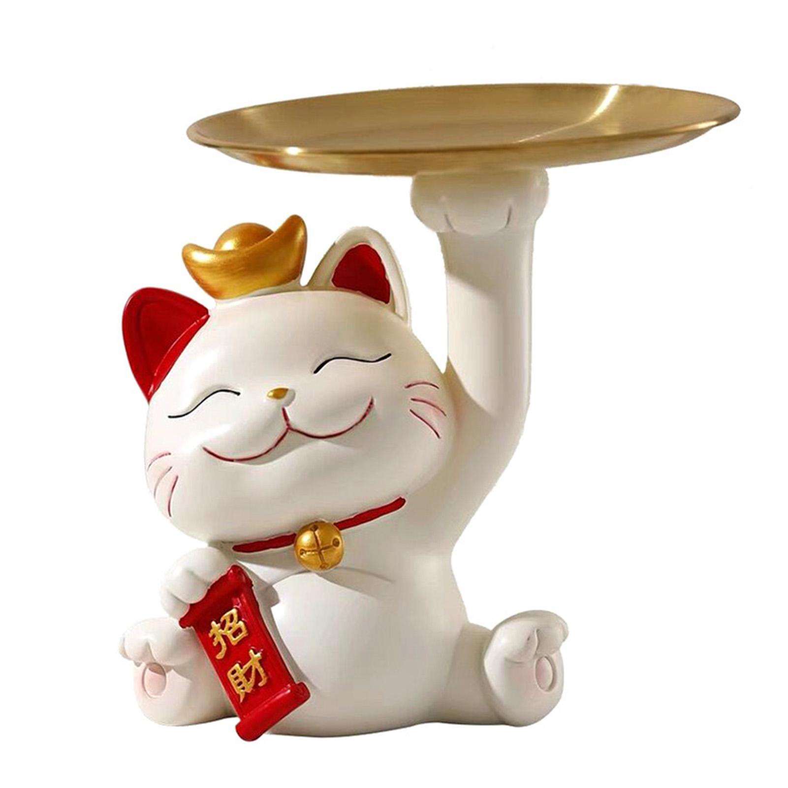 Glückskatze Tablett Aufbewahrungshalter Schale Große Kapazität Harz Niedliche Statue Dekor für Schreibtisch Zuhause Büro von Joom DACH