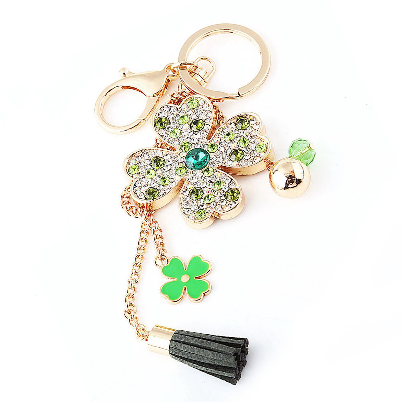 Glücksklee Kristall Schlüsselanhänger Auto Schlüsselanhänger Damen Quaste Taschenschnalle Anhänger(Grün) grün von Joom DACH