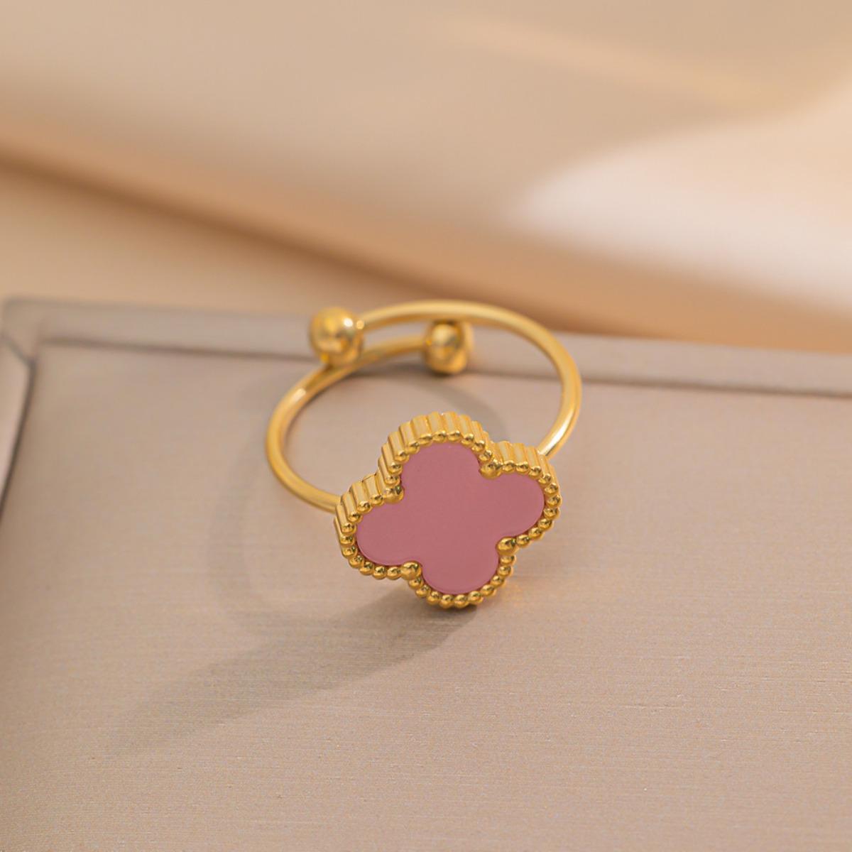Glücksring für Mädchen, vierblättriges Kleeblatt, verstellbarer Ring aus Titanstahl 18 Karat, einfacher Ring, leichter Luxus-Netz-Rotring von Joom DACH
