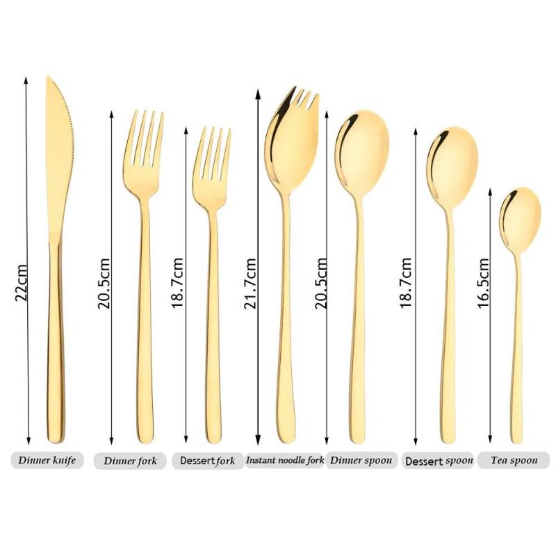 Gold 304 Edelstahl Spiegel Gabel Messer Löffel Geschirr Set Tragbare Küche Geschirr Set Helle Besteck Set 1pcs Dessert Fork von Joom DACH