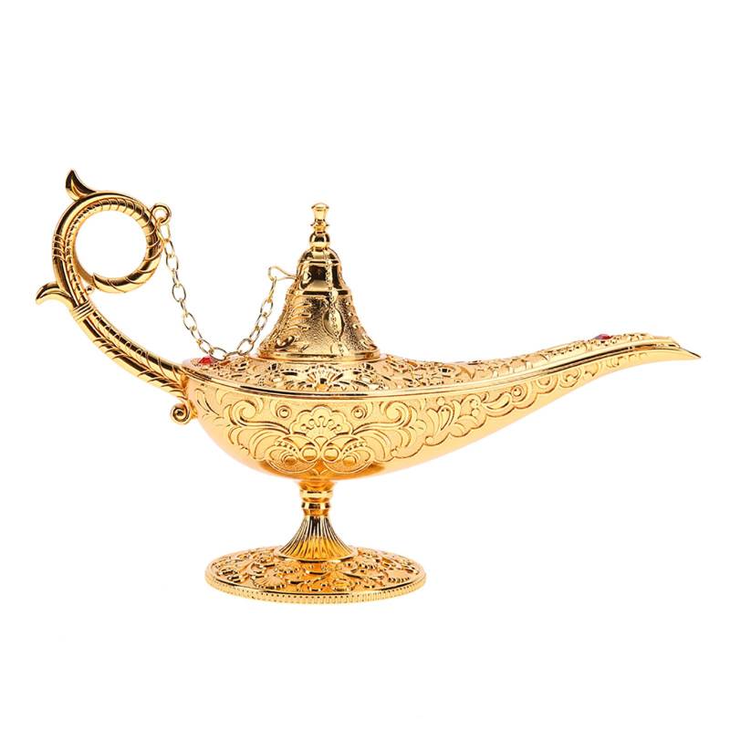 Gold Metall Geschnitzt Hohl Legende Lampe Hohl Aladdin Magie Genie Licht ing Topf Decor von Joom DACH