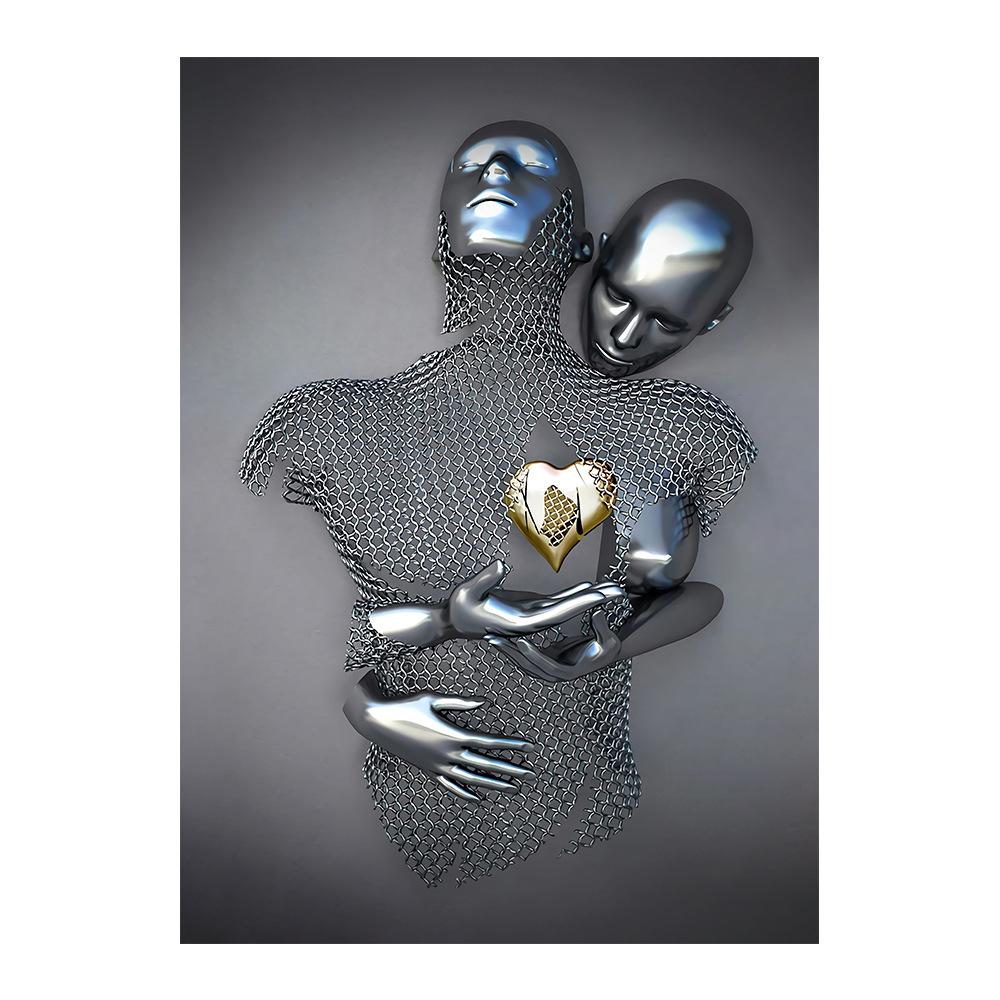 Gold- und Silberfigur, Statue, Leinwandgemälde, Metallskulptur, Poster, romantische Liebhaber, Bilder, moderne Wandkunst, Heimdekoration, Drucke 50x70cm von Joom DACH
