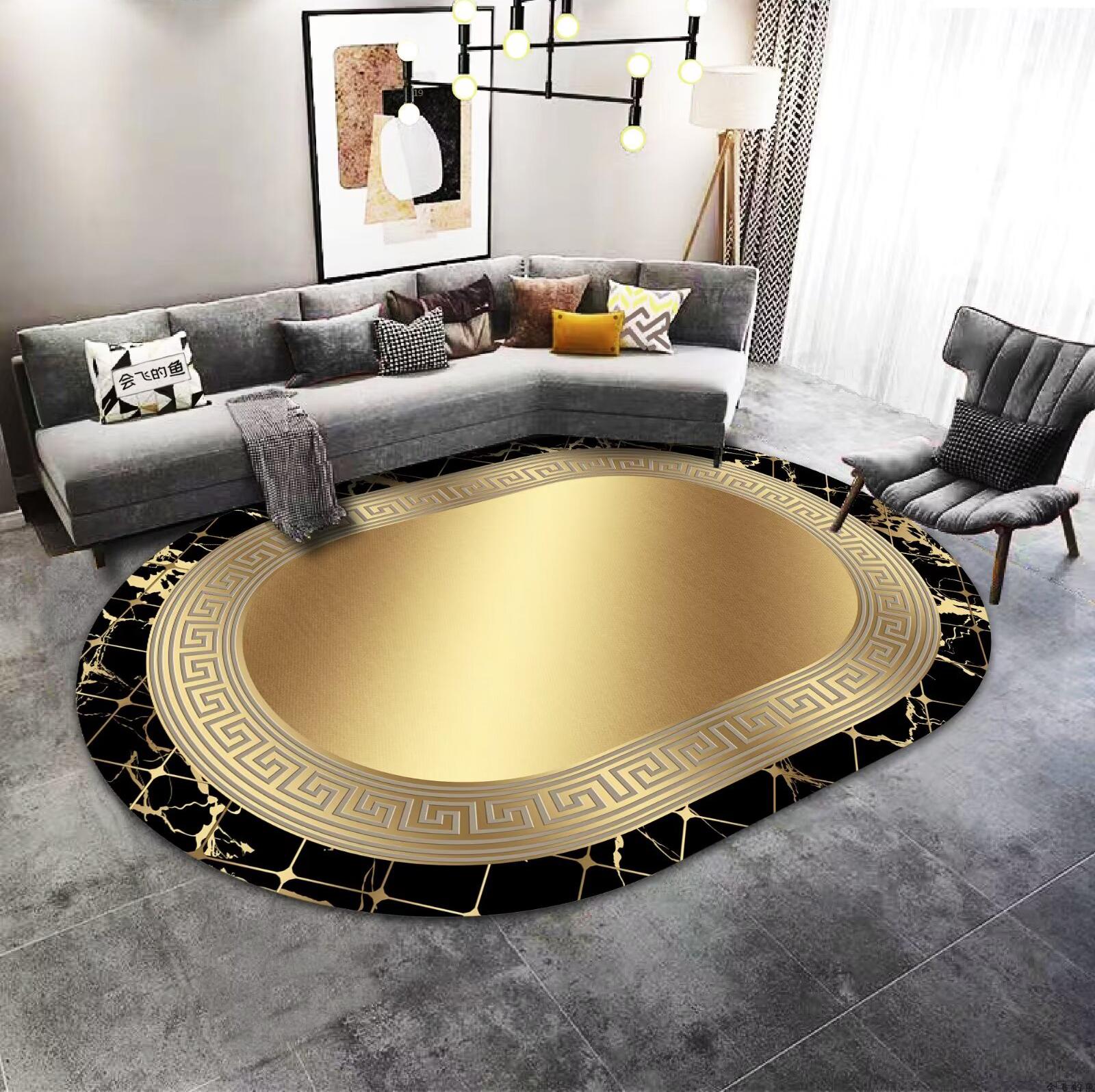 Goldene Luxus Dekoration Zuhause Ovaler Teppich Hochwertig Groß Bereich Sofa Wohnzimmer Teppich für Schlafzimmer Dekor Hotelhalle Rutschfeste Fußmatte 80*120cm von Joom DACH