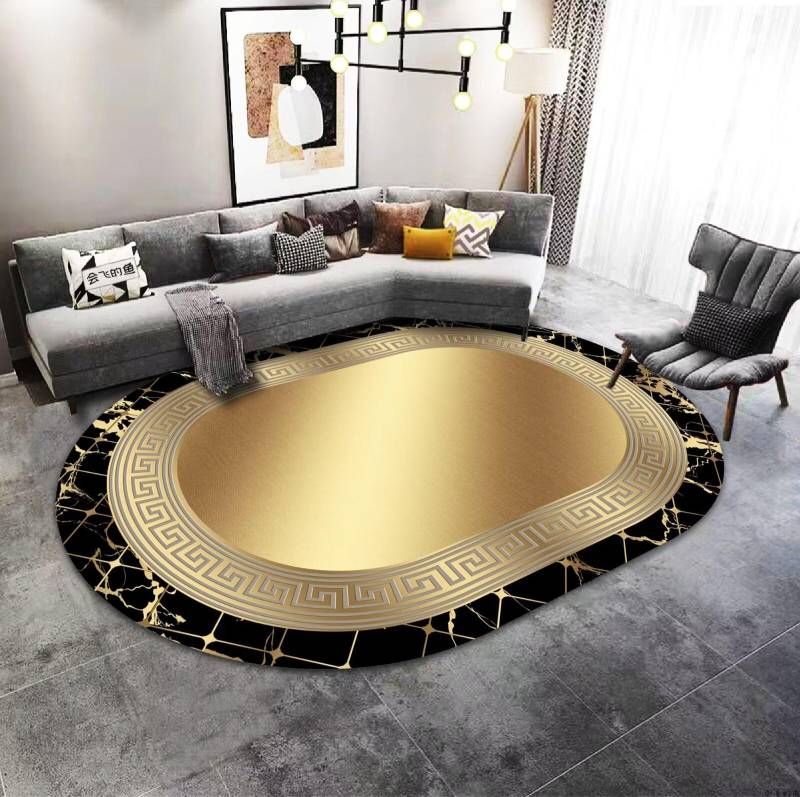 Goldene Luxus Dekoration Zuhause Ovaler Teppich Hochwertig Groß Bereich Sofa Wohnzimmer Teppich für Schlafzimmer Dekor Hotelhalle Rutschfeste Fußmatte 80*120cm von Joom DACH