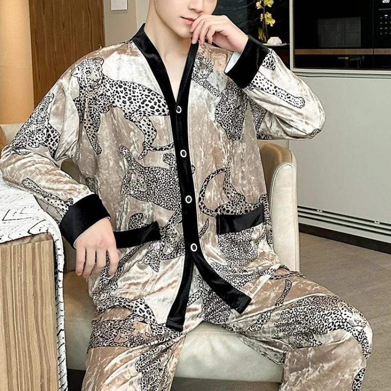 Goldener Samt Paar Pyjamas Winter Neu Herren- und Damen Langarm Hosen Warmes Hauskleidungsset XXXL von Joom DACH