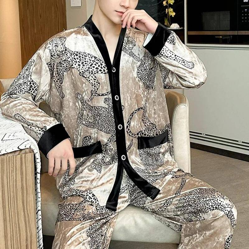 Goldener Samt Paar Pyjamas Winter Neu Herren- und Damen Langarm Hosen Warmes Hauskleidungsset XXXL von Joom DACH