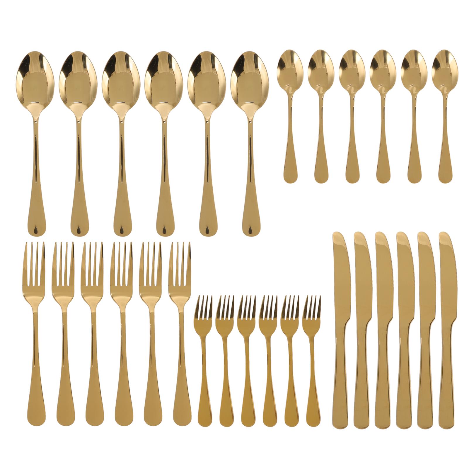 Goldenes 30-teiliges Edelstahl-Besteckset Spiegelglanz Löffel Messer und Gabeln Set zum Verschenken L von Joom DACH