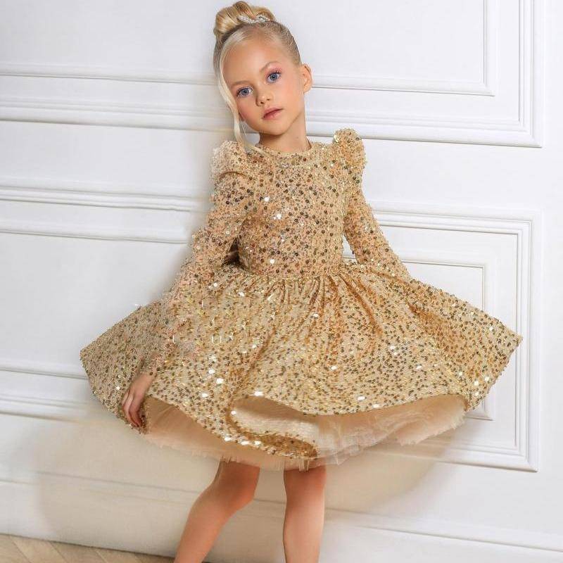 Goldenes Kleid für Mädchen, Prinzessinnenkleid, Piano Runway Performance Kostüm 120cm gold von Joom DACH