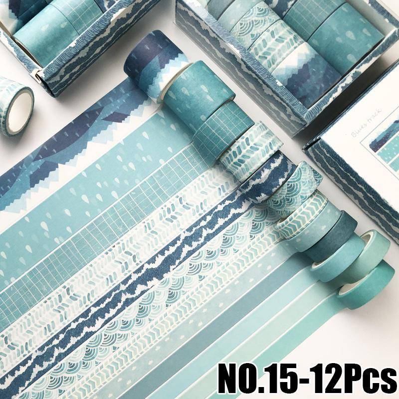 Goldfolie Washi Tape DIY Journal Scrapbooking Aufkleber Klebstoffe Masking Tape Einfarbiges Masking Tape Dekoratives Klebeband Tagebuch Schreibwarenbedarf Blue track (12 volumes) von Joom DACH