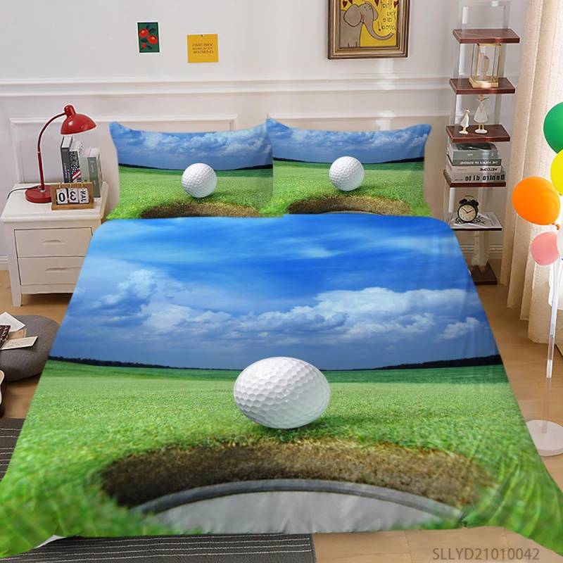 Golf Bettbezug-Set Ballspiele Themen Bettwäsche-Set für Kinder Jungen Mädchen Sportbegeisterte Grünes Gras Blauer Himmel Dekor Polyester 135x200cm 2pcs von Joom DACH