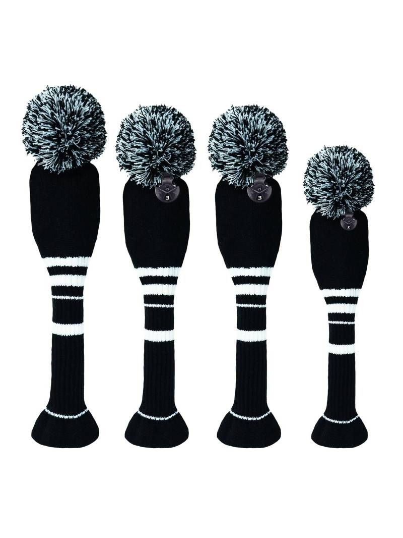 Golf Driver Headcovers Set 4Pcs | Contrast Striped Knit Design with Long Neck | Soft Pom-Pom Protector for Woods/Irons Christmas Golf Gift Accessories 4Pcs/Set rot/schwarz von Joom DACH