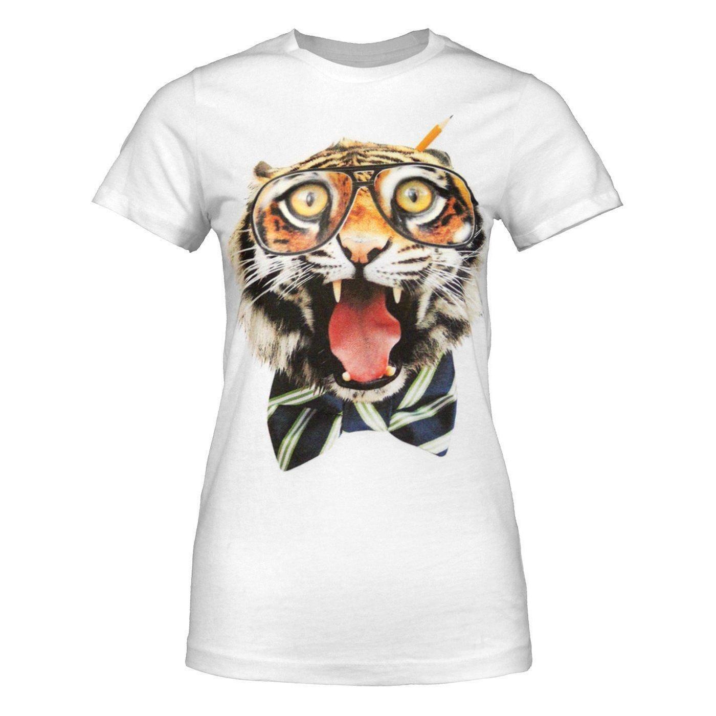 Goodie Braingal Tiger T-Shirt für Damen und Herren mit zwei Ärmeln S weiß von Joom DACH