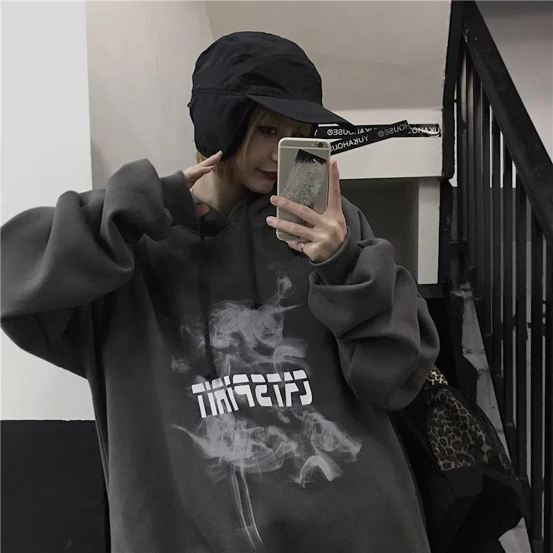 Goth Harajuku Hoodies Damen Anime Übergroßes Sweatshirt Graffiti Cartoon Print Streetwear 5XL von Joom DACH