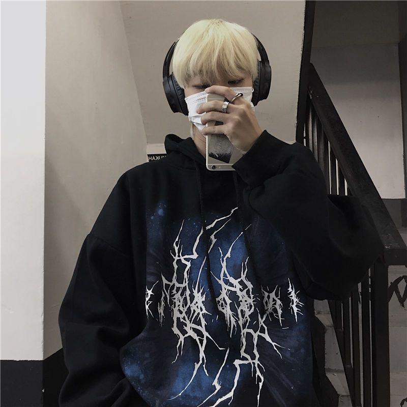 Goth Harajuku Hoodies Damen Anime Übergroßes Sweatshirt Graffiti Cartoon Print Streetwear 5XL von Joom DACH