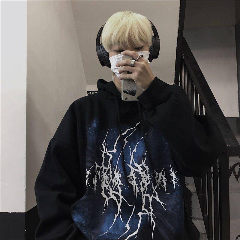 Goth Harajuku Hoodies Damen Anime Übergroßes Sweatshirt Graffiti Cartoon Print Streetwear 5XL von Joom DACH