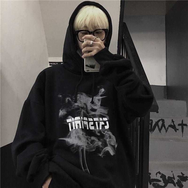 Goth Harajuku Hoodies Damen Anime Übergroßes Sweatshirt Graffiti Cartoon Print Streetwear XL von Joom DACH