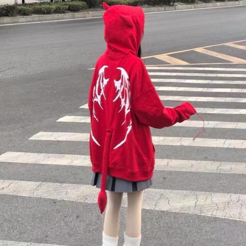 Gothic Harajuku Zip Up Hoodies Frauen Mall Goth Tops Japanische Streetwear Mit Kapuze Sweatshirt Herbst Pullover XXL rot von Joom DACH