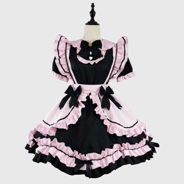 Gothic Lolita Kleid Kurzarm Kawaii Schleife Dienstmädchen Partykleider Cosplay Katzen Mädchen Harajuku Niedlich Rosa Rüschen Schwarz XS von Joom DACH