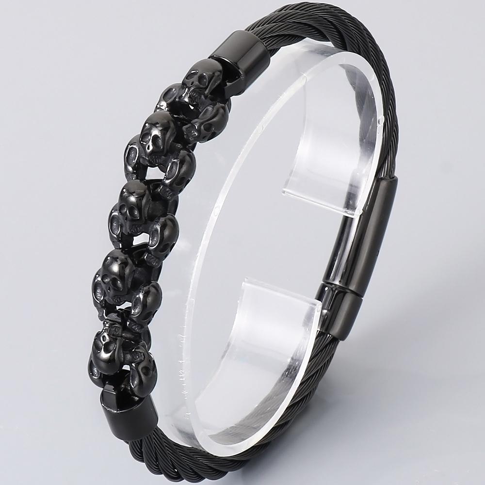 Gothic Herren Totenkopf Armband für Mann Steampunk 6MM Breite Geflochtene Edelstahl Drahtkette Schmuck Accessoire 21CM schwarz von Joom DACH