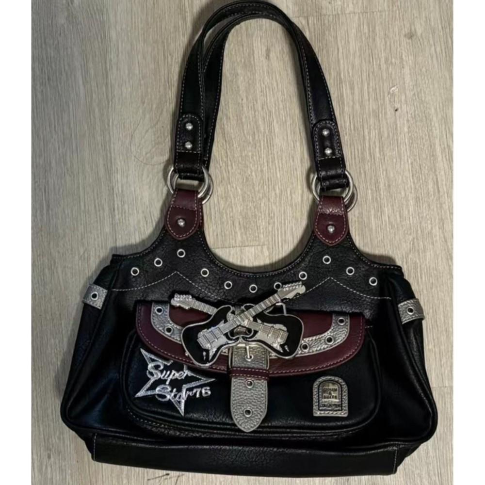 Gothic Punk Taschen Frauen Harajuku Ästhetischen Leder Patchwork Casual Handtasche Weibliche Vintage von Joom DACH